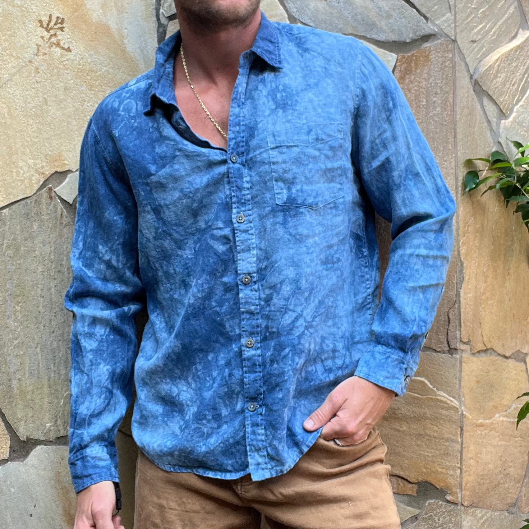 Island Shirt: Indigo Linen Long Sleeve  Indigo Armour