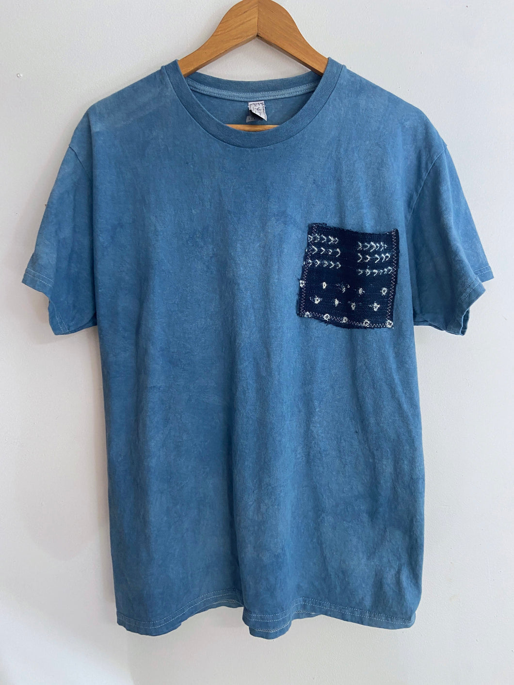 Indigo Dyed Cotton Tee with Indigo Pocket